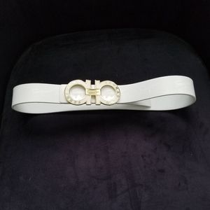 Salvatore Ferragamo Ivory Belt with Gold Buckle